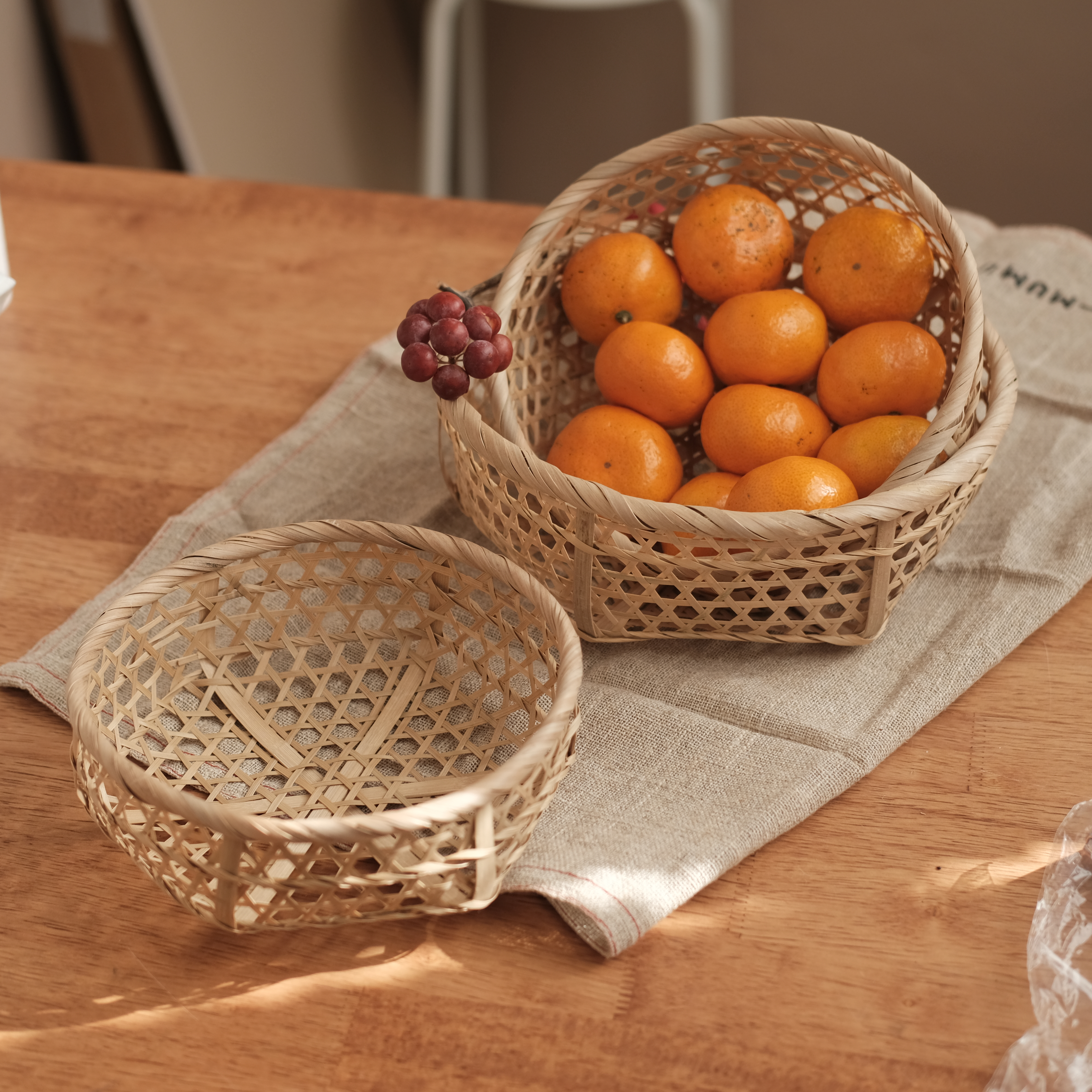 노던팜스 대나무 원형 수납 바구니 S 라탄 우드 인테리어 정리함