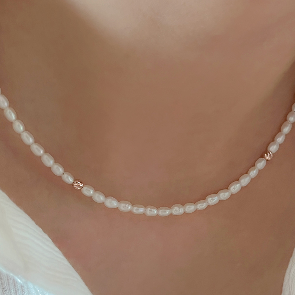 금볼 천연 담수진주 글림 펄 목걸이 14K 18K 쌀알 밥풀 진주 3mm