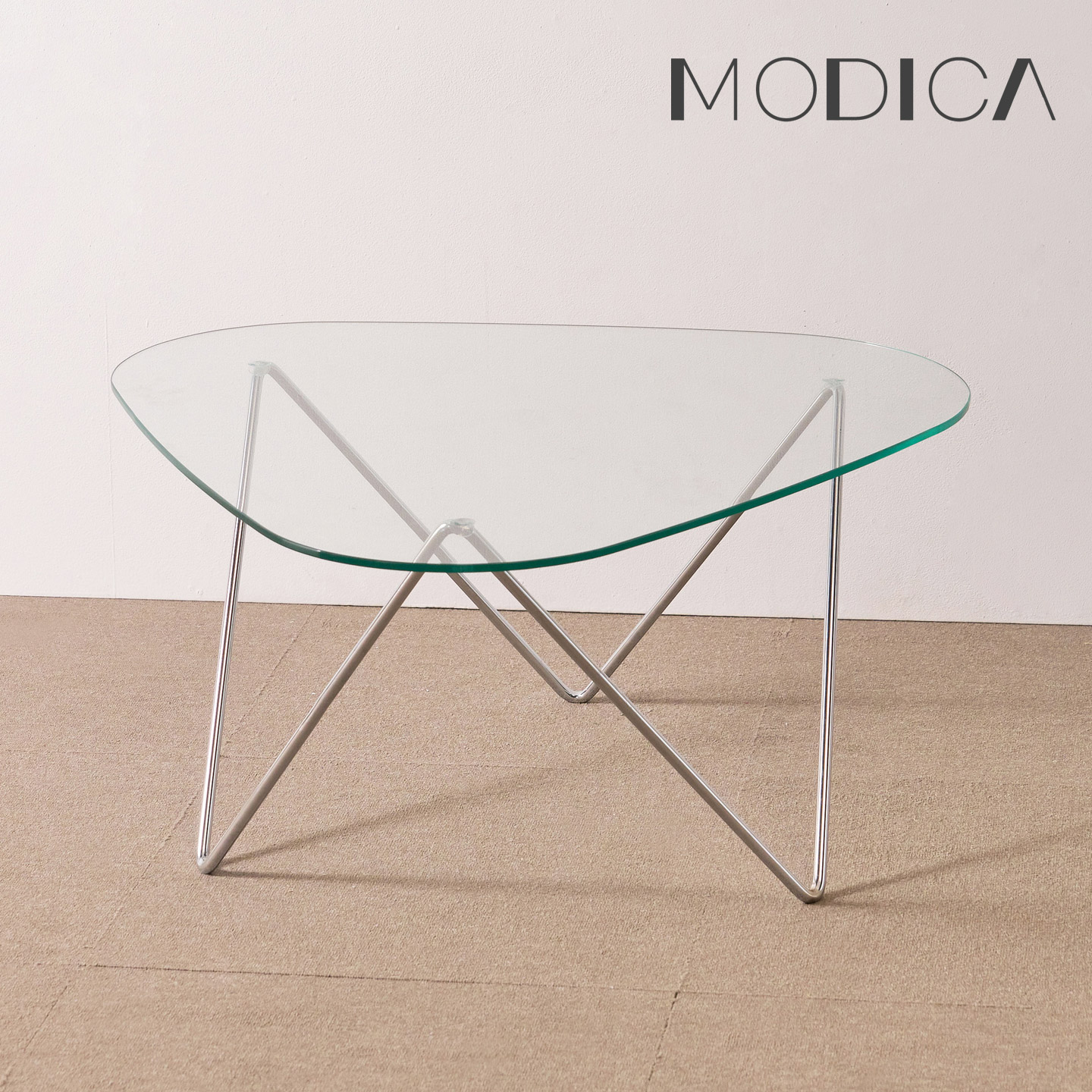 모디카 보보 강화유리 삼각 거실 테이블 800x800mm, 투명 - 상세 이미지 2