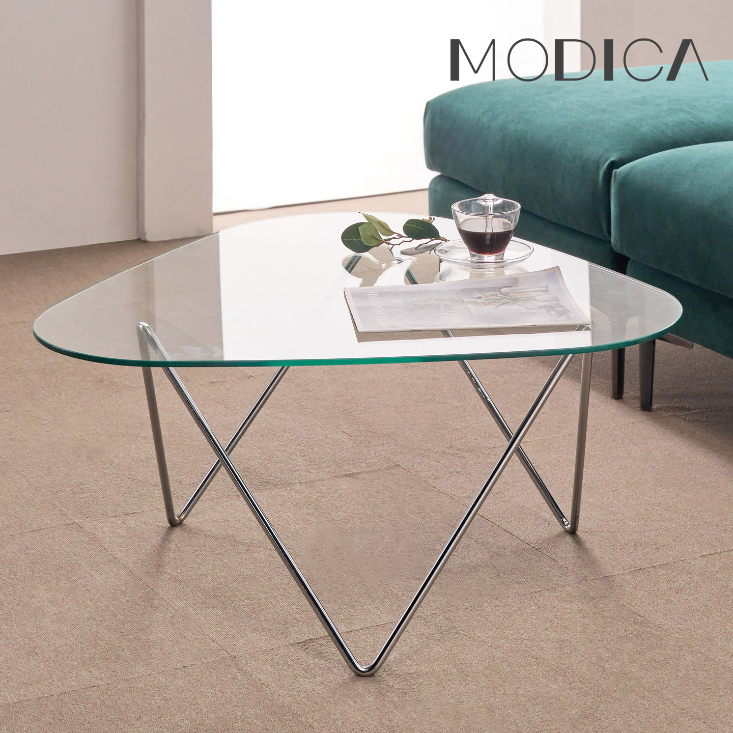 모디카 보보 강화유리 삼각 거실 테이블 800x800mm, 투명 이미지 7