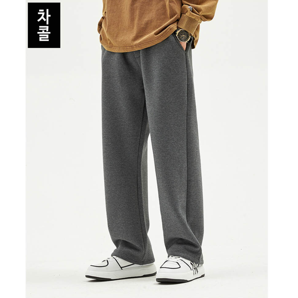 남자기모통바지 고무줄 겨울 방한 통넓은 와이드 팬츠 - 상세 이미지 4
