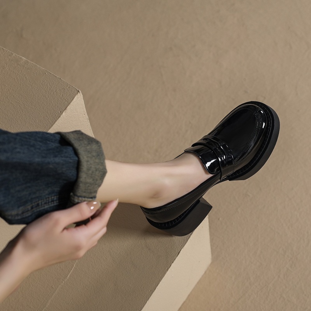 소가죽 통굽 로퍼 클래식 유광 무광 키높이 구두 신발 발편한 광택 캐주얼 여자 7CM - 상세 이미지 3