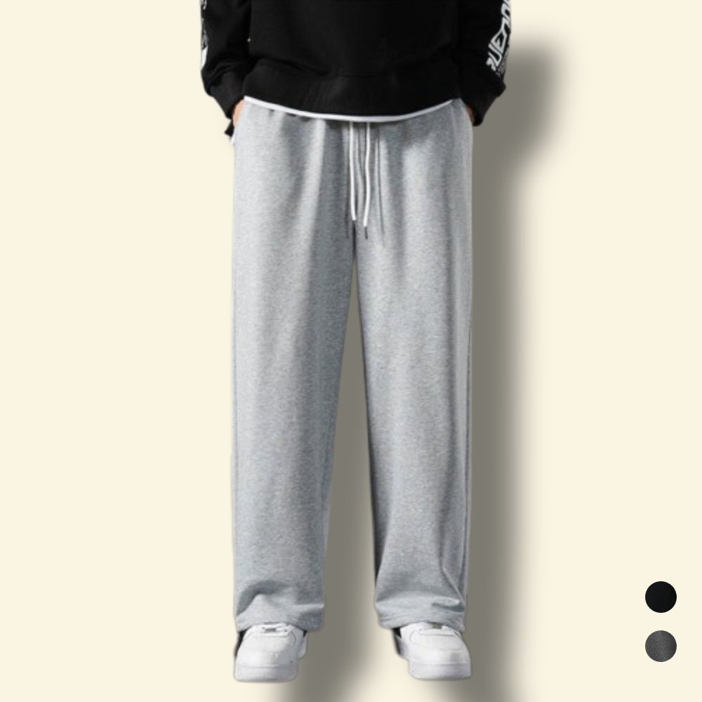 남자기모통바지 고무줄 겨울 방한 통넓은 와이드 팬츠 - 상품 이미지