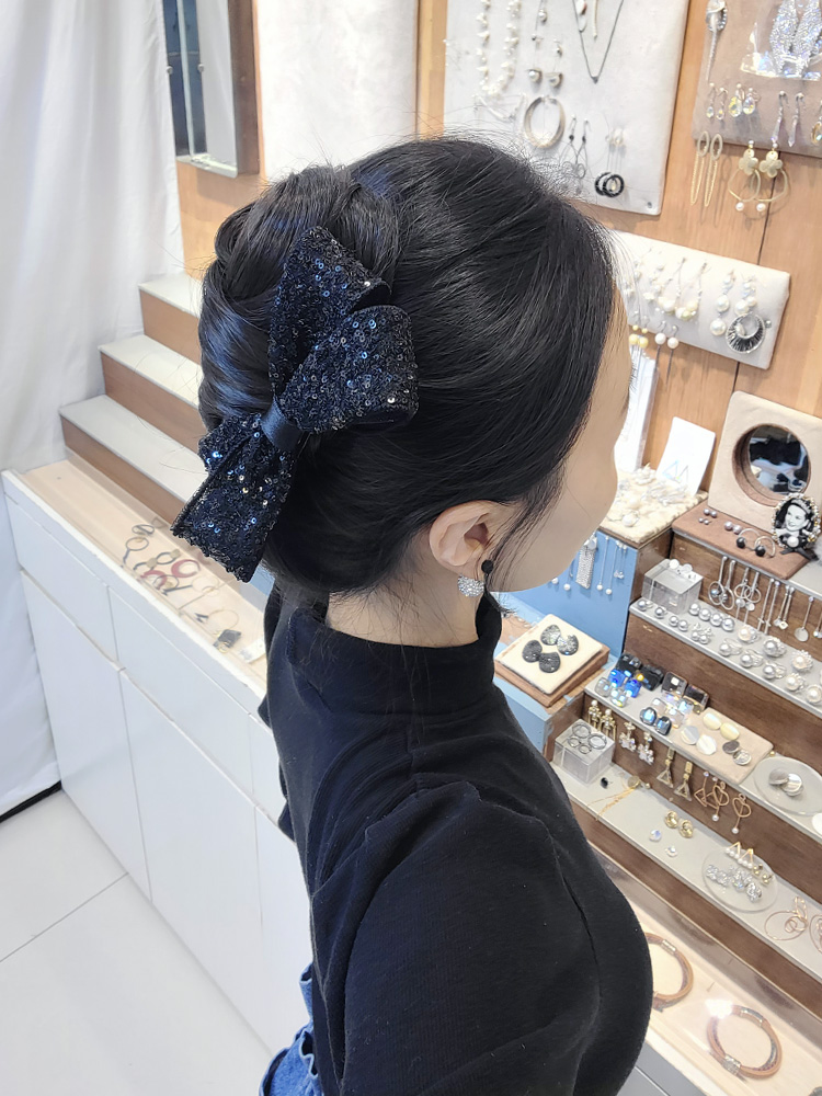 루루핀 빗핀 스팽클 나비 리본 반짝이 화려한 올림머리 소라 헤어스타일 머리핀 빗삔 - 상품 이미지