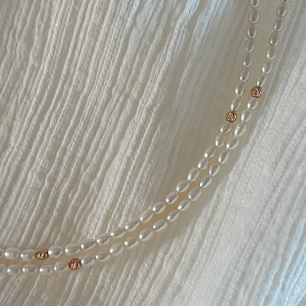 금볼 천연 담수진주 글림 펄 목걸이 14K 18K 쌀알 밥풀 진주 3mm 여름코디 결혼식 - 상세 이미지 2