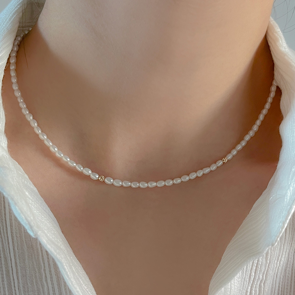 금볼 천연 담수진주 글림 펄 목걸이 14K 18K 쌀알 밥풀 진주 3mm 여름코디 결혼식 이미지 6