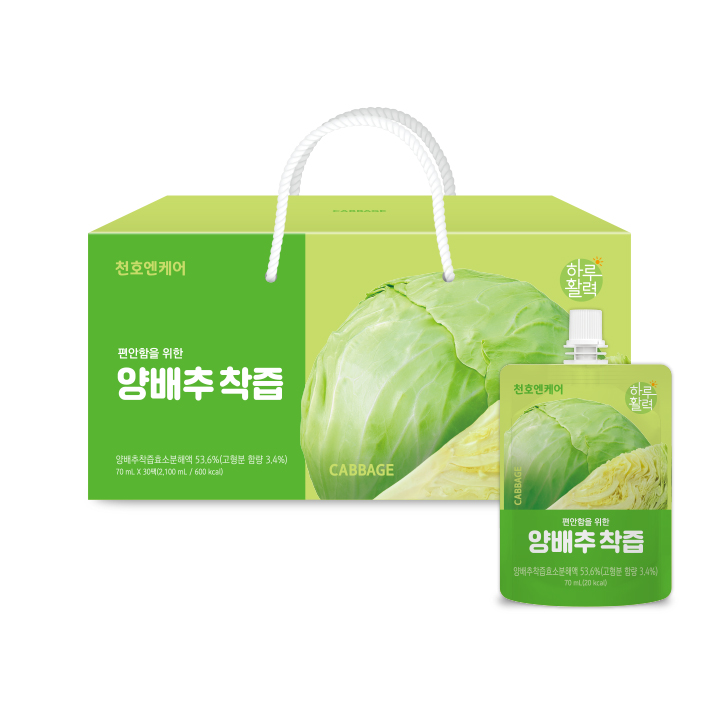 천호엔케어 국산 무농약 양배추즙 NFC 저온착즙 효소분해 케일 사과 70ml X 30개입 - 상세 이미지 3
