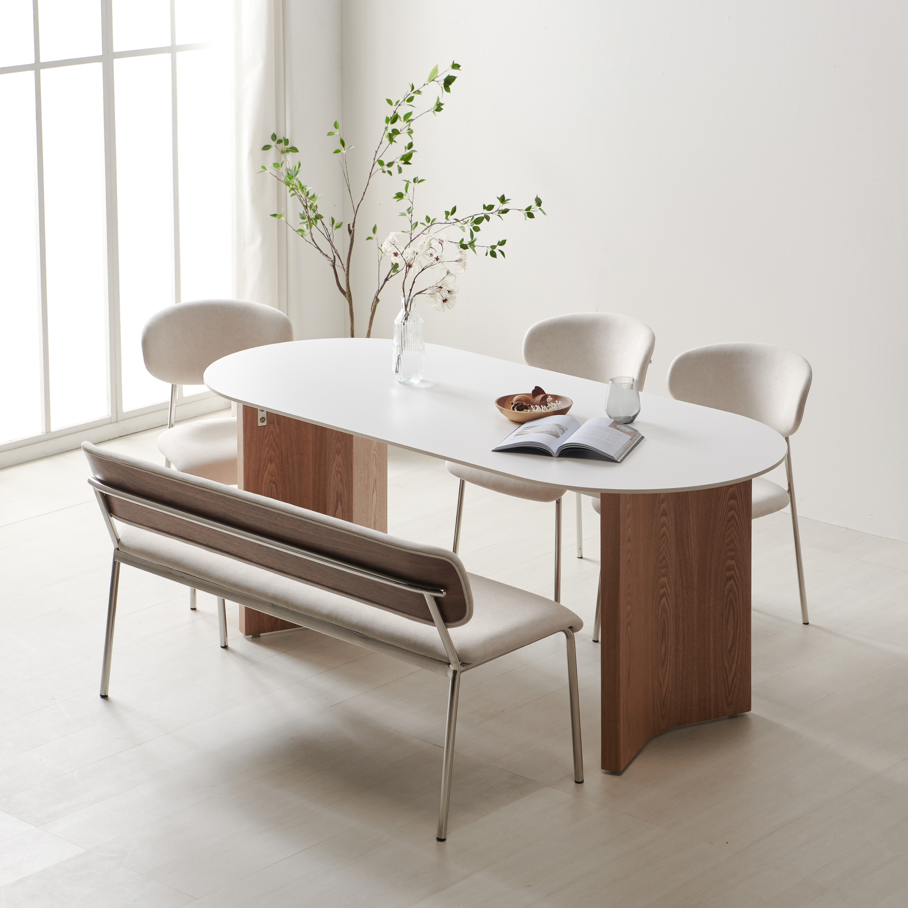 다올 오크 우드 화이트 포세린 세라믹 4인용식탁 1600