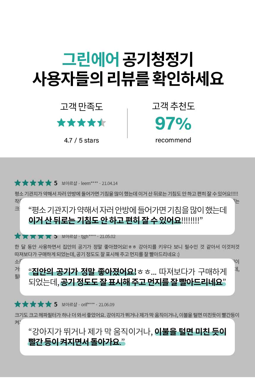 보아르 그린에어 소형 미니 공기 청정기 살균기 원룸 펫 강아지 고양이 털 제거 전용필터 상세 이미지 2