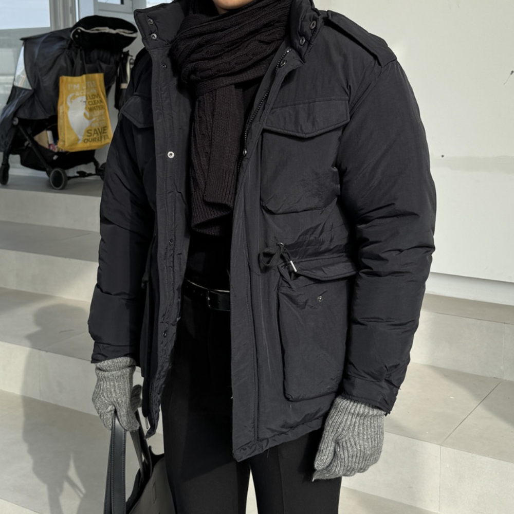 남자 툴로 오버핏 겨울 웰론 야상 패딩 블랙 그레이 이미지 4