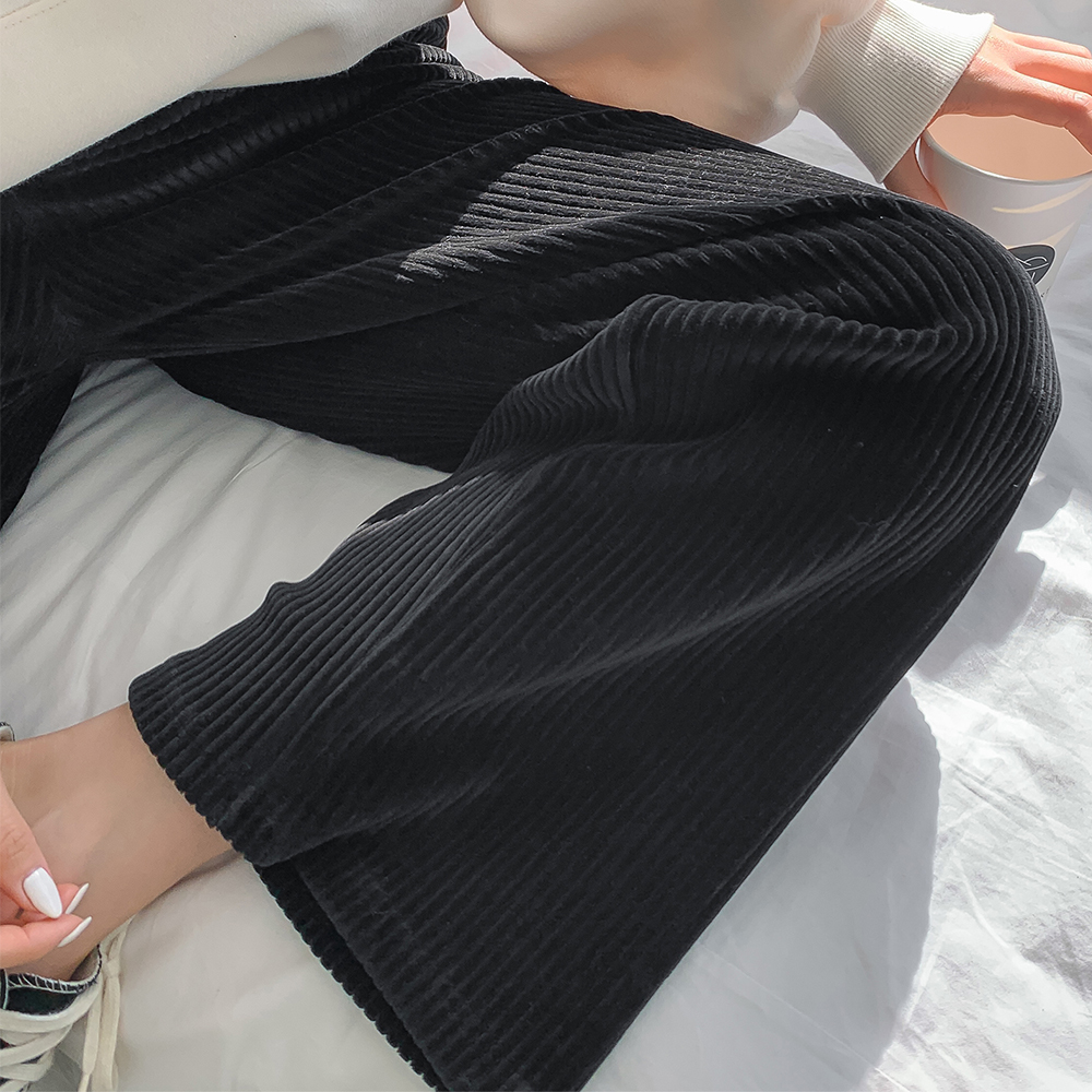 여성 조거팬츠 와이드 팬츠 밴딩 고무줄 통 바지 일자 면 기모 코듀로이 코튼 편한 - 상세 이미지 2