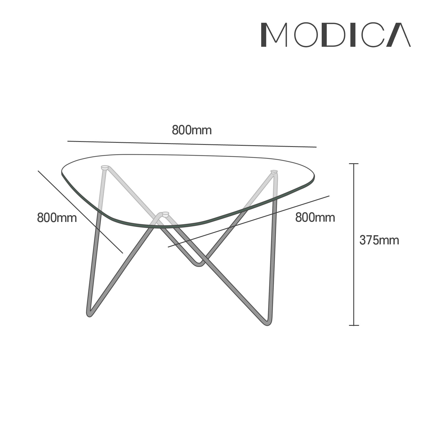 모디카 보보 강화유리 삼각 거실 테이블 800x800mm, 투명 - 상세 이미지 3