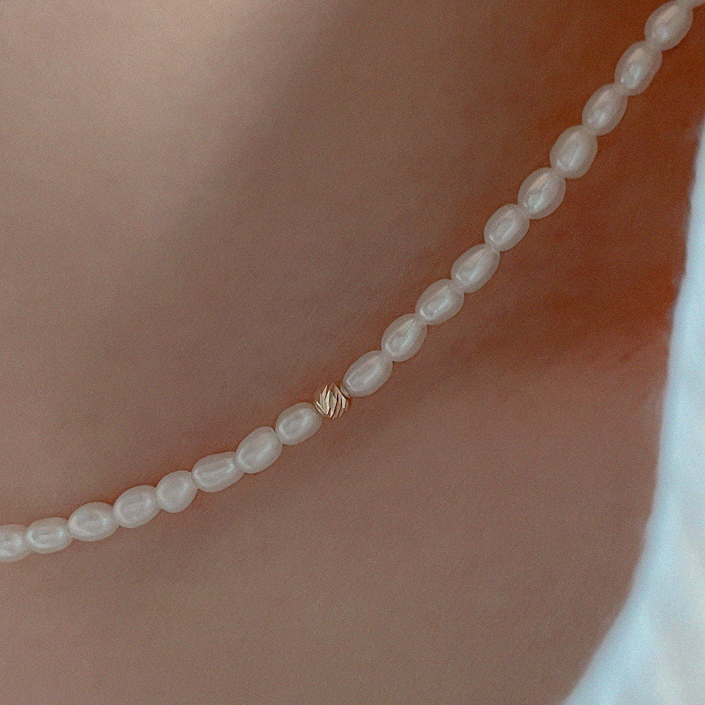 금볼 천연 담수진주 글림 펄 목걸이 14K 18K 쌀알 밥풀 진주 3mm 여름코디 결혼식 - 상세 이미지 4