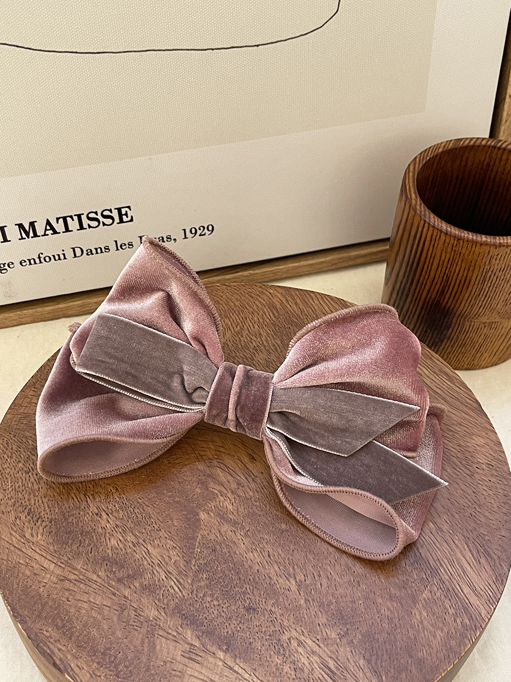 벨벳 헤어 왕리본핀 겨울 포인트 블랙 반머리 리본핀 이미지 4
