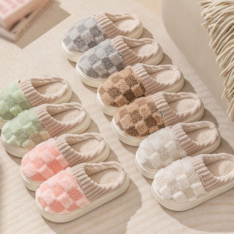 사무실 털슬리퍼 파스텔 체크 겨울 슬리퍼 두툼한 털 실내화 5컬러