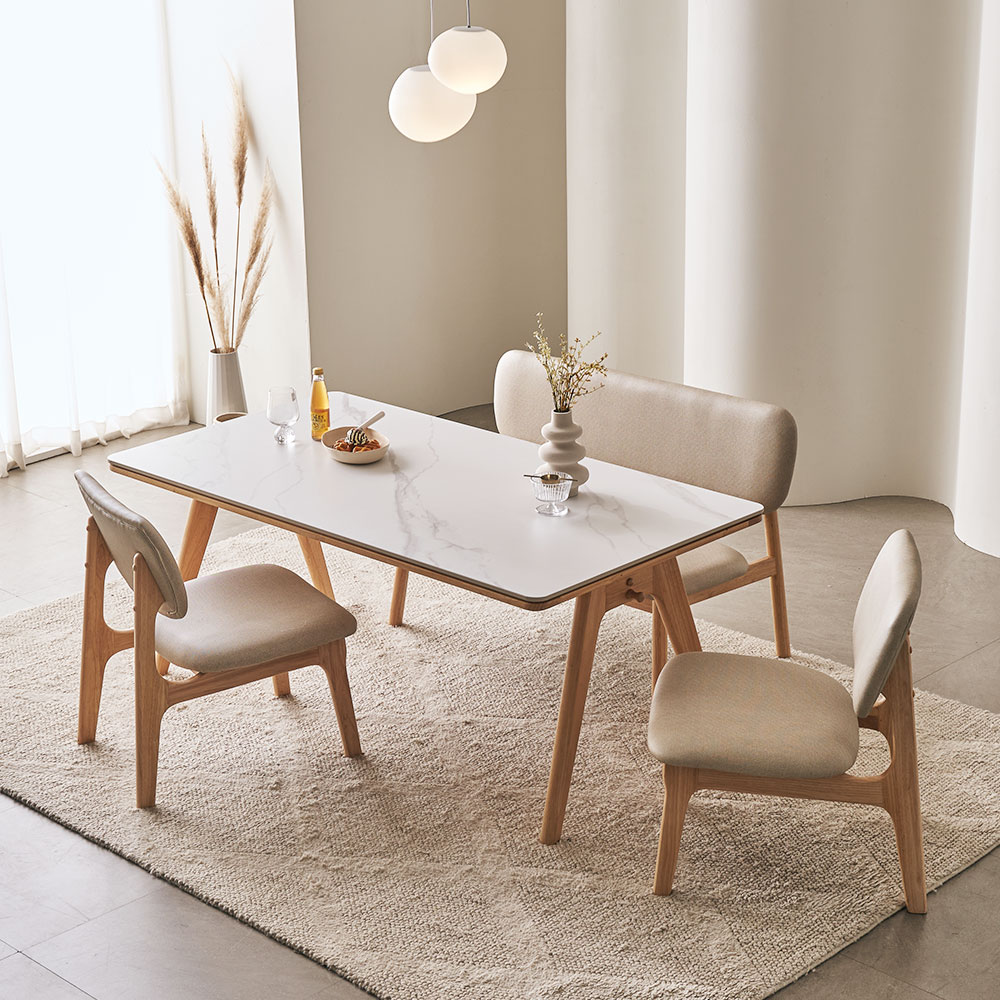 장인가구 칸토르 세라믹 원목 낮은 식탁 세트 1400 4인 의자2 벤치 패밀리 SE0등급