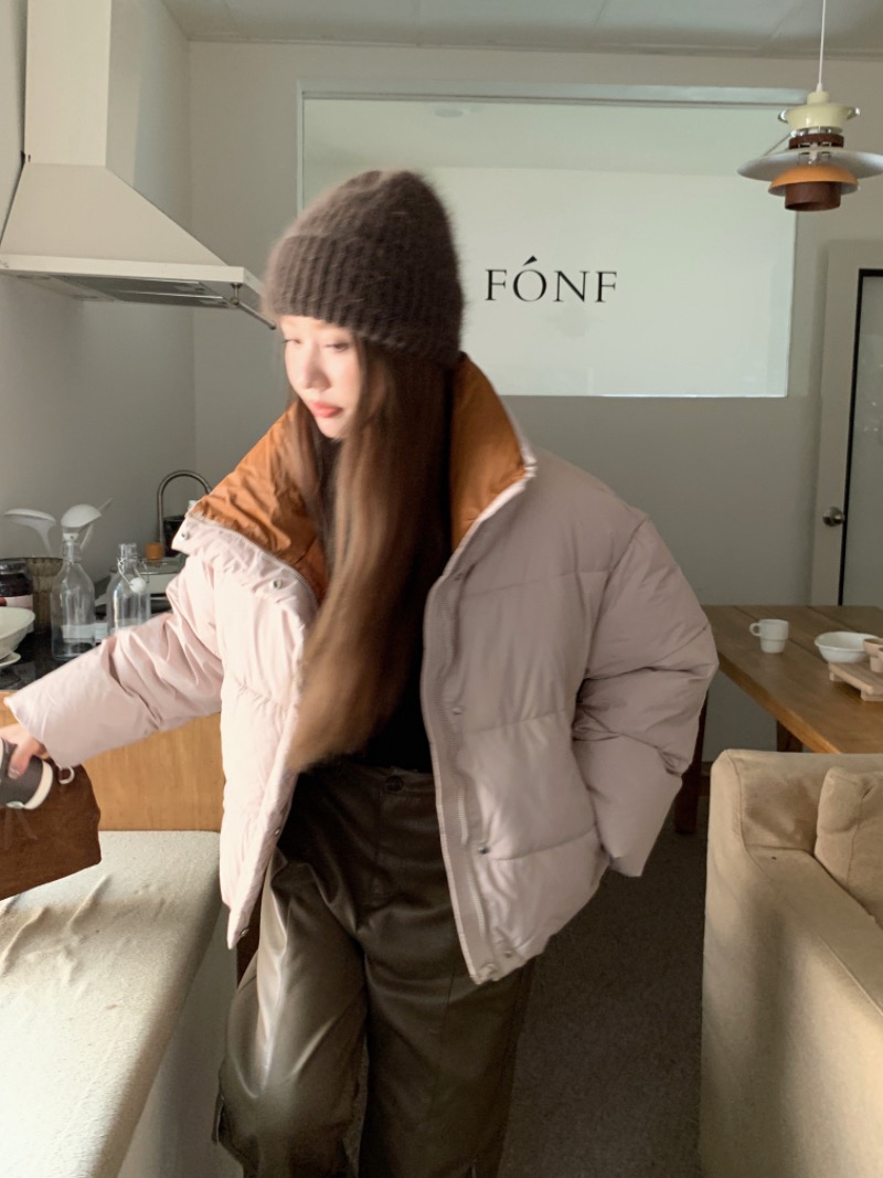 제이앤 배색 겨울 여성 루즈핏 하이넥 데일리 밑단 스트링 웰론 패딩 점퍼 이미지 3