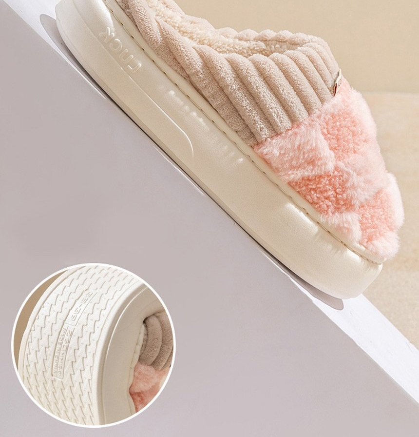 사무실 털슬리퍼 파스텔 체크 겨울 슬리퍼 두툼한 털 실내화 5컬러