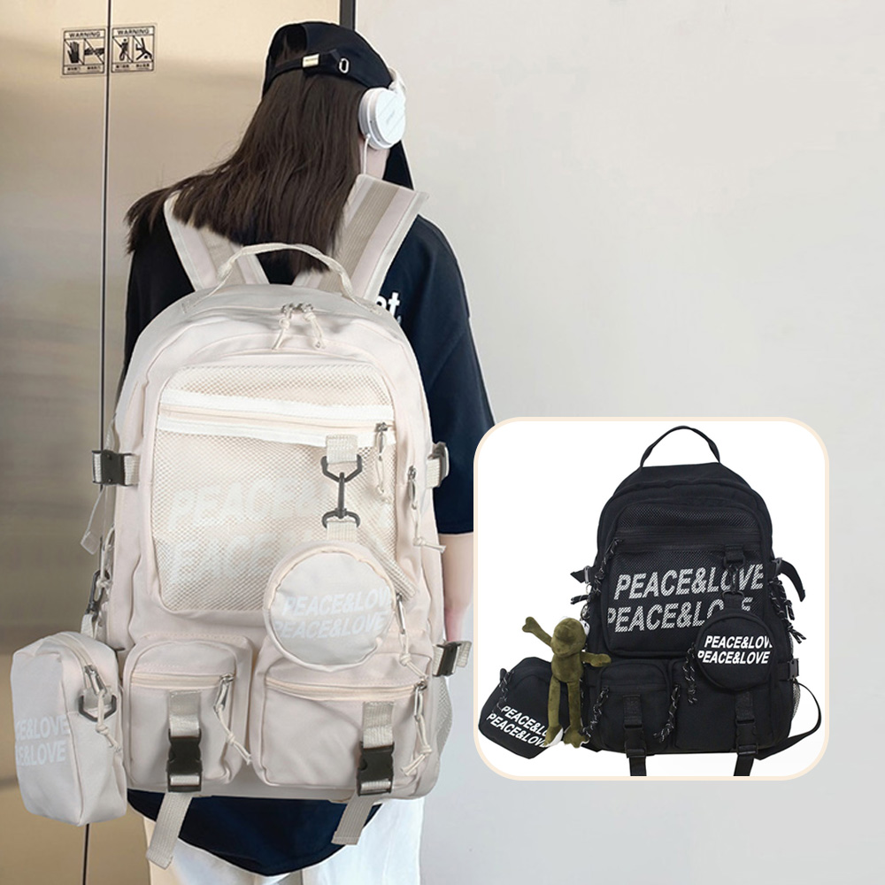 남자 대학생 중학교 고등학교 여학생 남학생 책가방 레터링 백팩 실용적인 여행배낭+파우치 - 상품 이미지