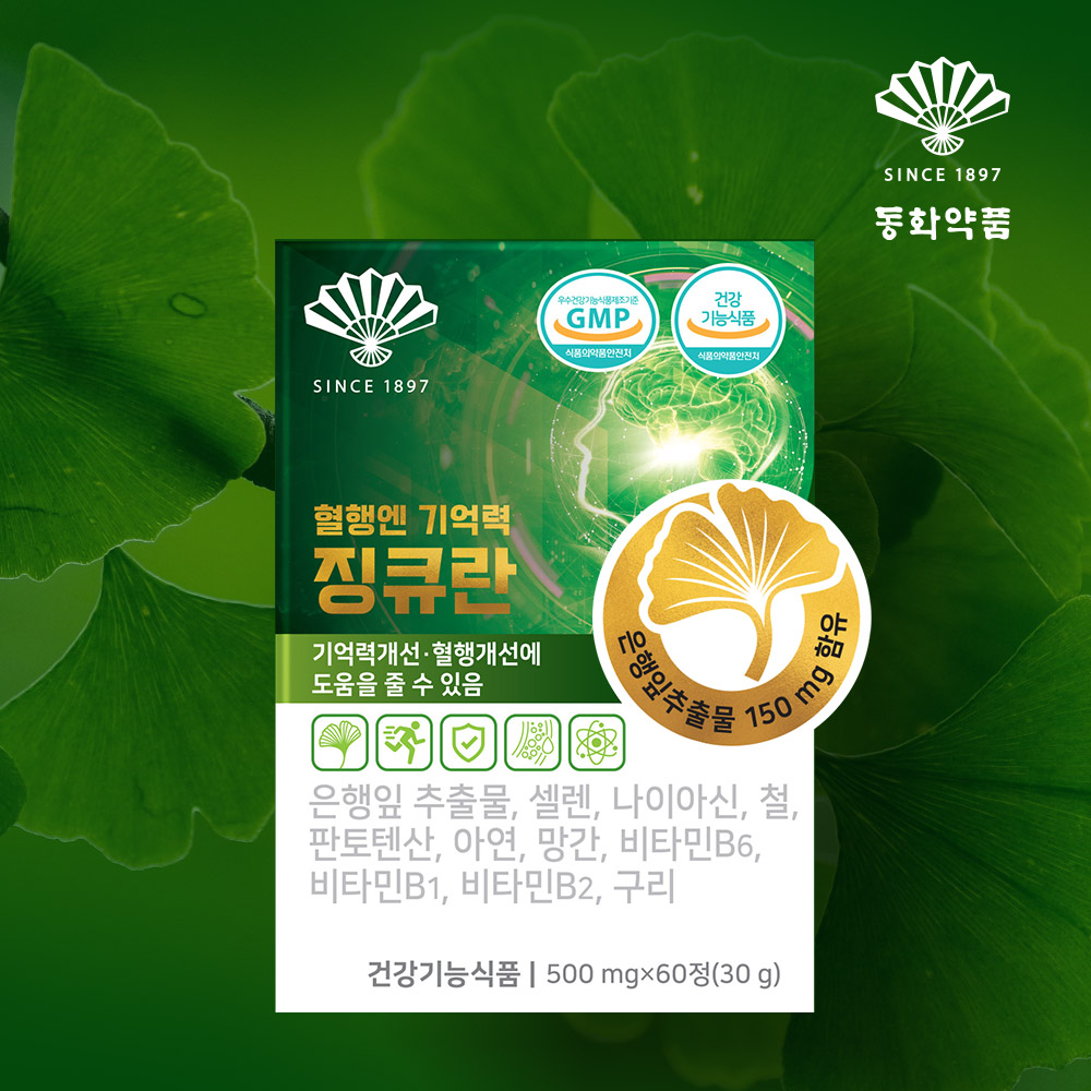 동화약품 혈행개선 기억력개선 징큐란 4개월분 은행잎 징코 혈액순환 120정, 3개 - 상세 이미지 3