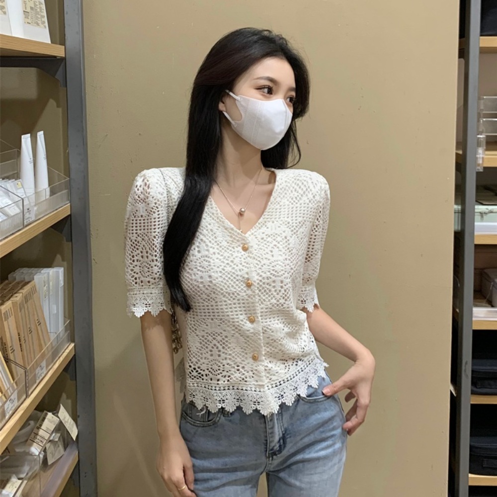나는솔로 125회 17기 영숙 블라우스 펀칭 자수 반팔 크로쉐 크로셰 셔츠 페미닌 이미지