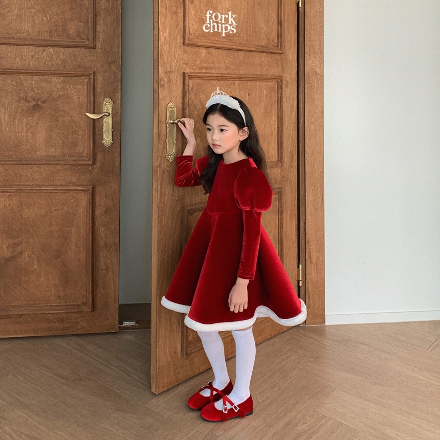 포크칩스 메리 백설 원피스 여아 유아 초등 크리스마스 드레스 연말 파티룩 선물 - 상세 이미지 3