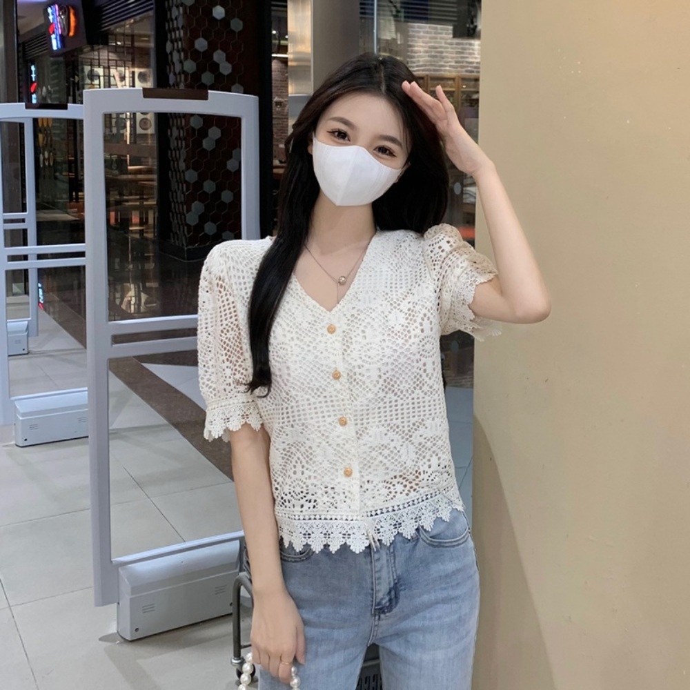 나는솔로 125회 17기 영숙 블라우스 펀칭 자수 반팔 크로쉐 크로셰 셔츠 페미닌 이미지 4