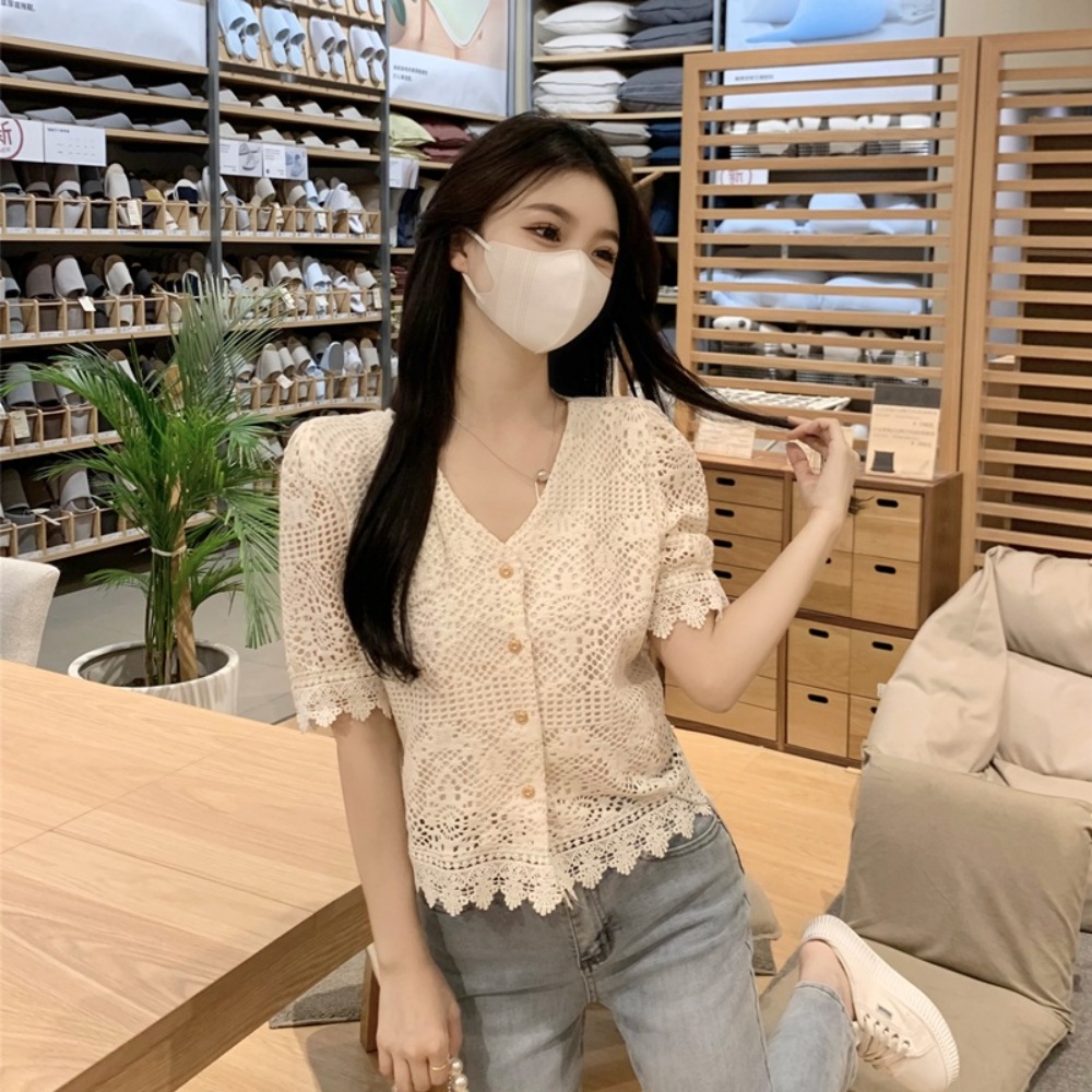 나는솔로 125회 17기 영숙 블라우스 펀칭 자수 반팔 크로쉐 크로셰 셔츠 페미닌 이미지 3