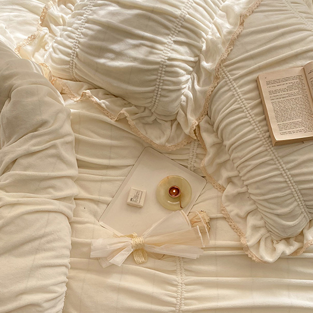 셔링 프릴 이불 세트 극세사 담요 슈퍼 싱글 침구