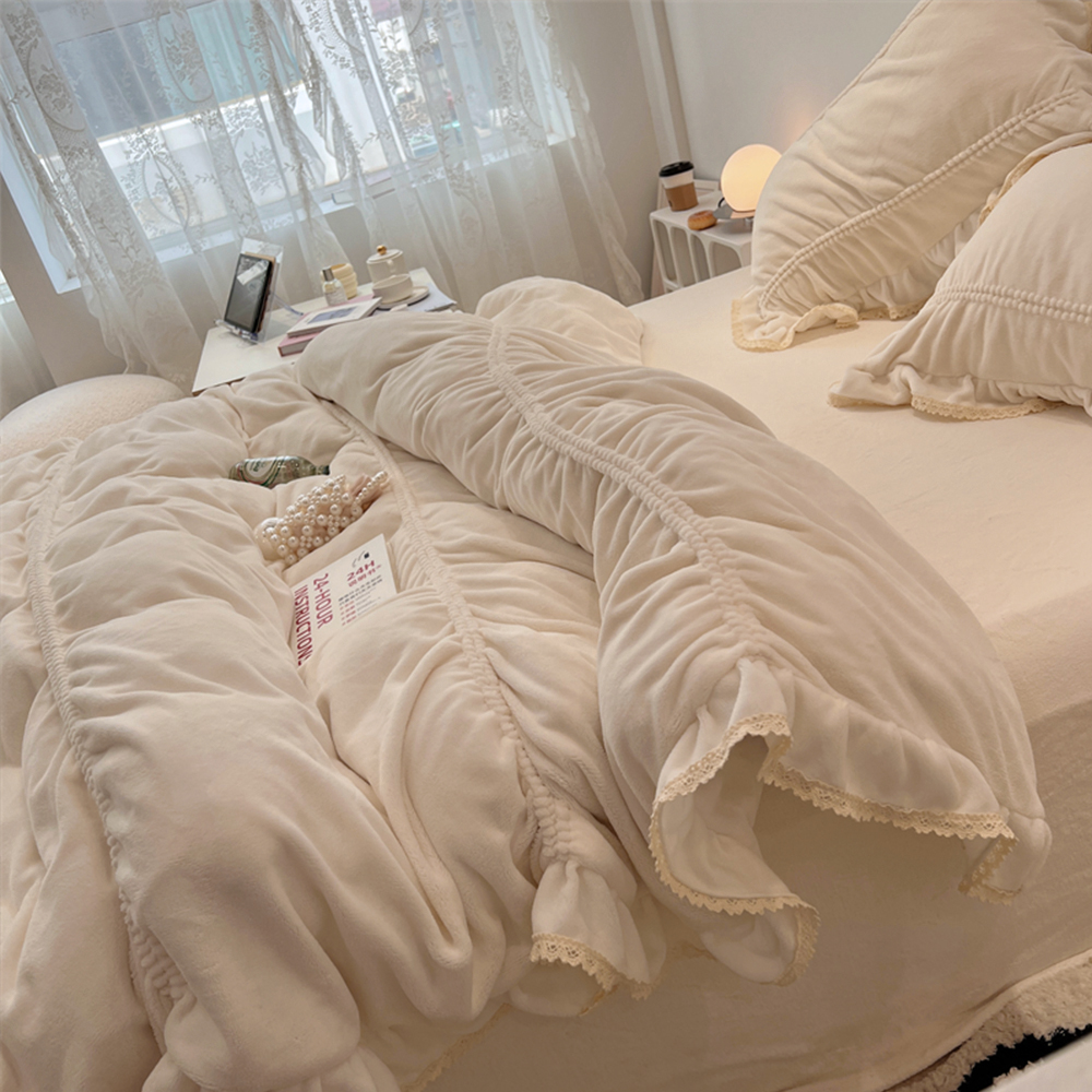 셔링 프릴 이불 세트 극세사 담요 슈퍼 싱글 침구