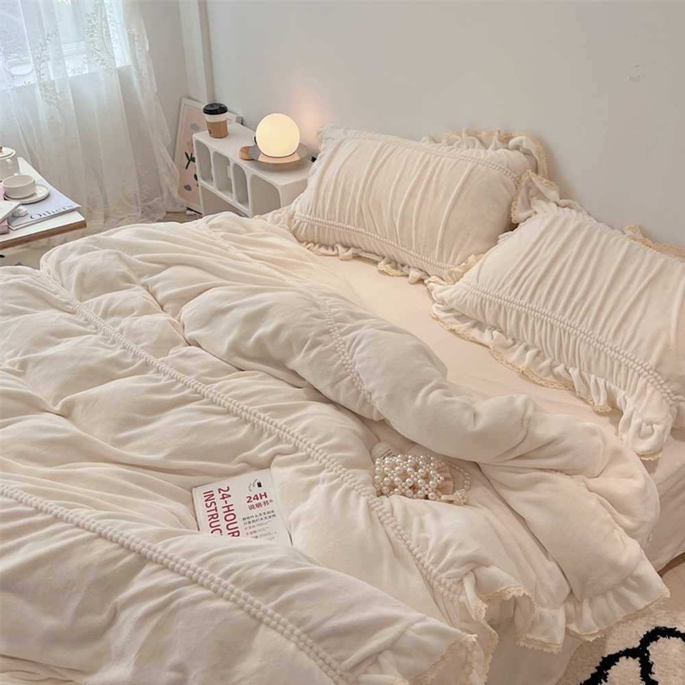 셔링 프릴 이불 세트 극세사 담요 슈퍼 싱글 침구