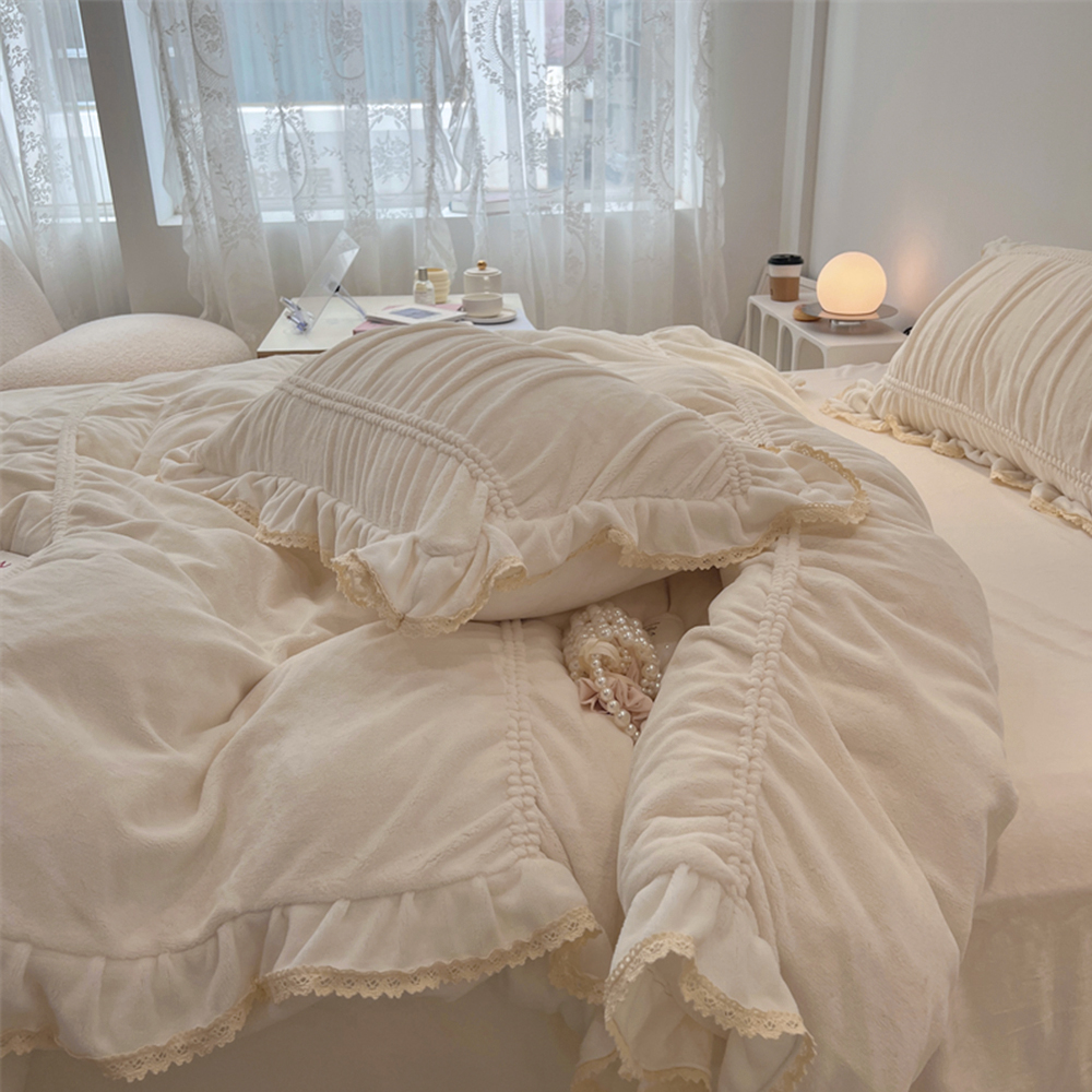 셔링 프릴 이불 세트 극세사 담요 슈퍼 싱글 침구