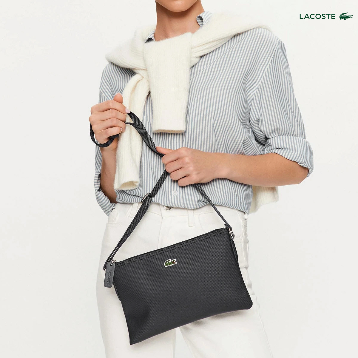 라코스테 여성 플랫 크로스백 NF1887 블랙