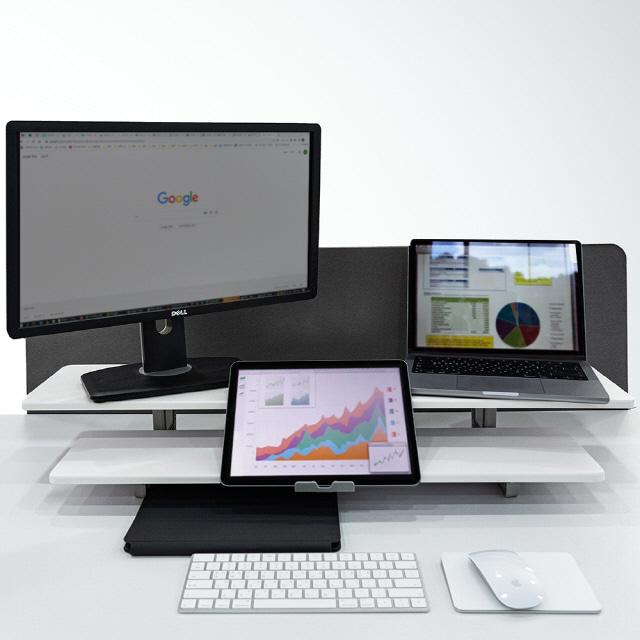 듀얼 사무실 모니터 받침대 스탠드 높은 2단 와이드 32인치 27인치