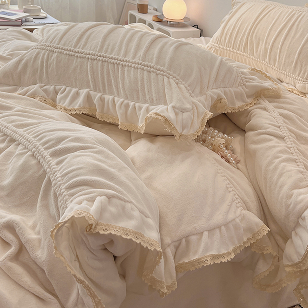 셔링 프릴 이불 세트 극세사 담요 슈퍼 싱글 침구