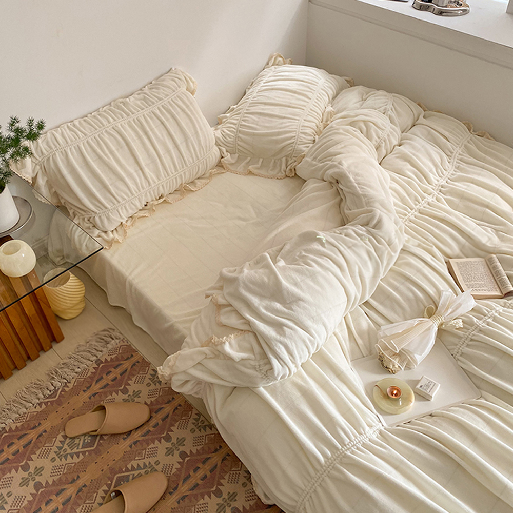셔링 프릴 이불 세트 극세사 담요 슈퍼 싱글 침구
