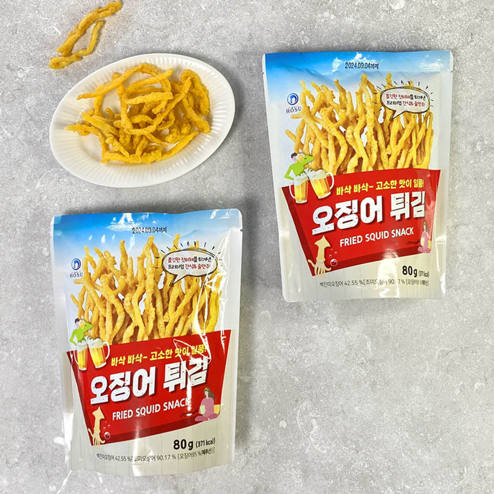 [수산곳간] 중독주의/안주과자/바삭바삭 크리스피 오징어 튀김 스낵 80gX3봉 - 상세 이미지 4
