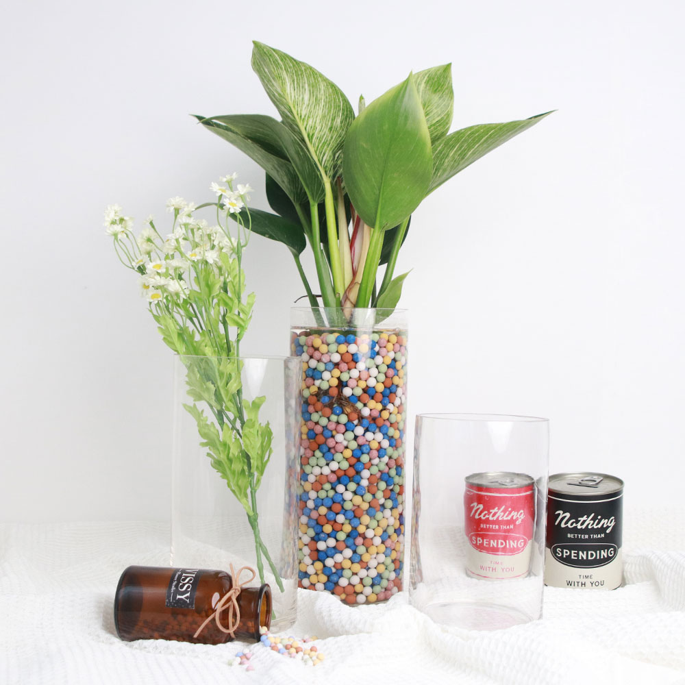 대형 유리화병 꽃병 원형 실린더 인테리어 오브제 긴 수경재배화병 특대형L