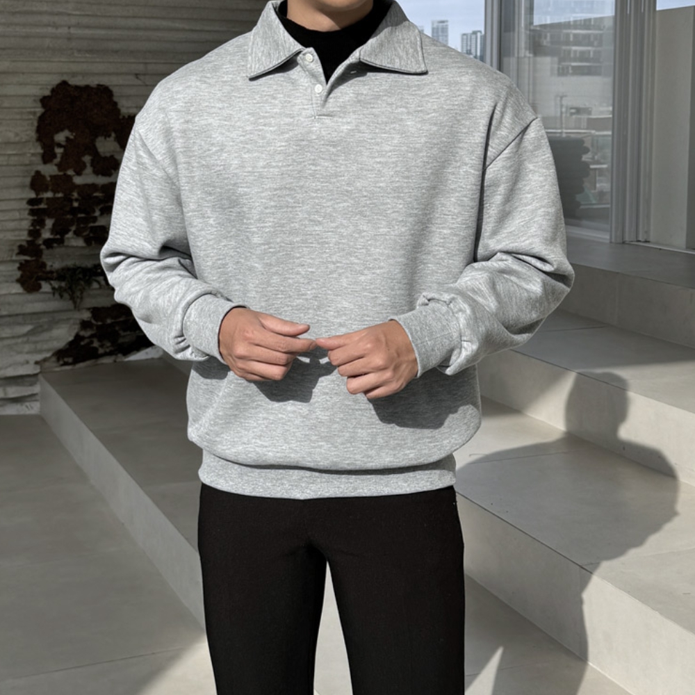 1+1 남자 지암비 세미오버핏 겨울 기모 카라 맨투맨 티셔츠 - 상세 이미지 2