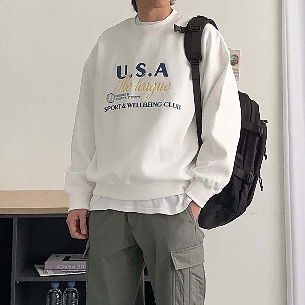남자기모맨투맨 USA코튼 오버핏 자수 남자겨울맨투맨 이미지 2