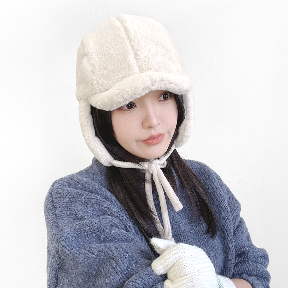 베일루 밍크 털 겨울 방한 여성 귀도리 군밤 모자