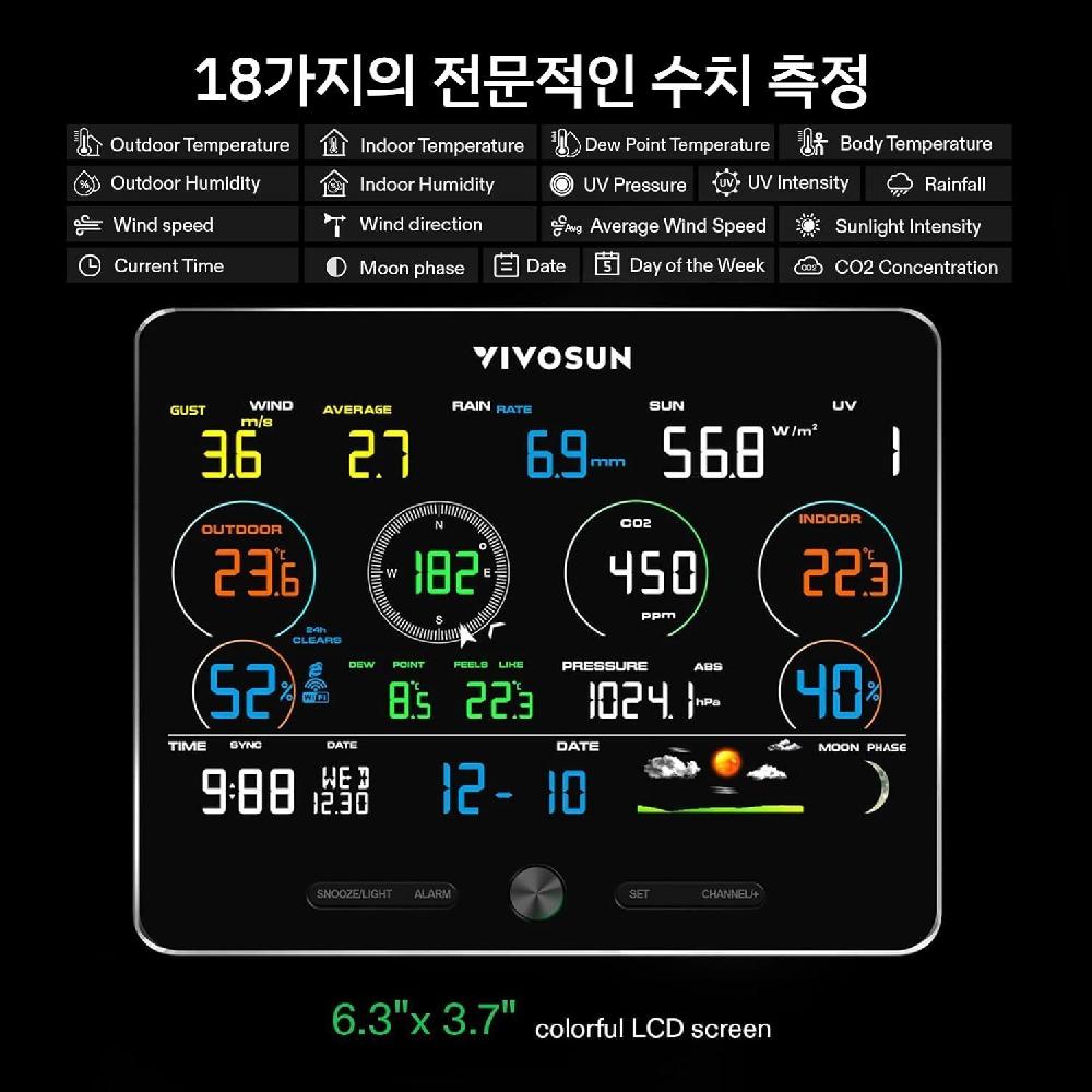 VIVOSUN 웨더스테이션 LCD 디스플레이