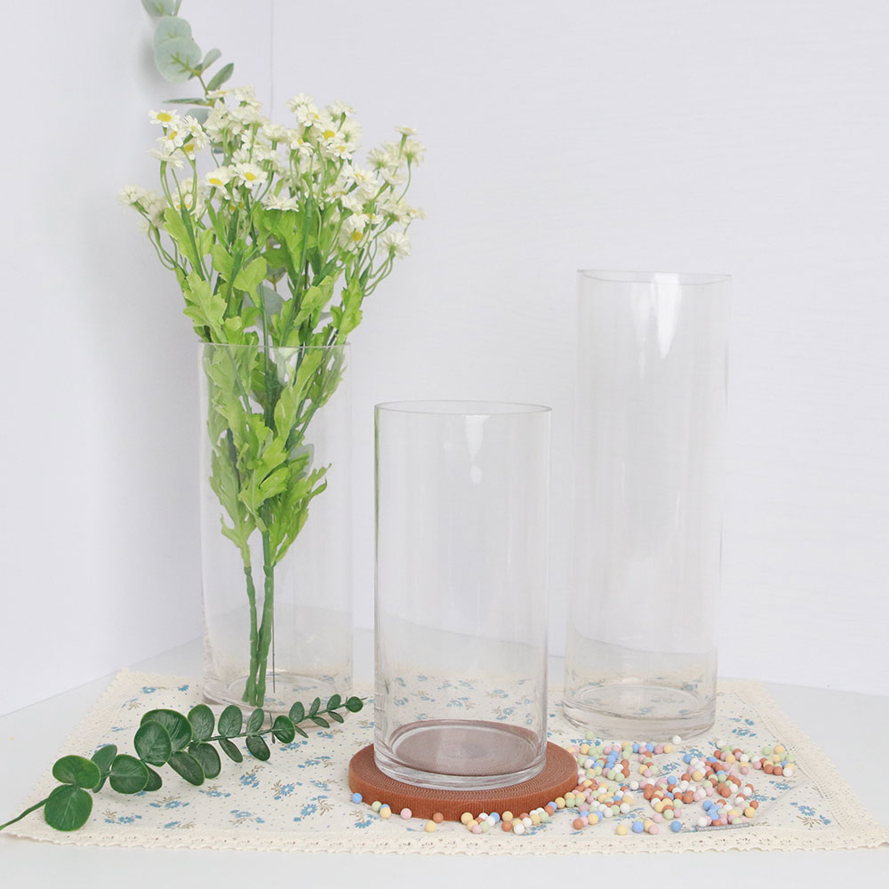 대형 유리화병 꽃병 원형 실린더 인테리어 오브제 긴 수경재배화병 특대형L