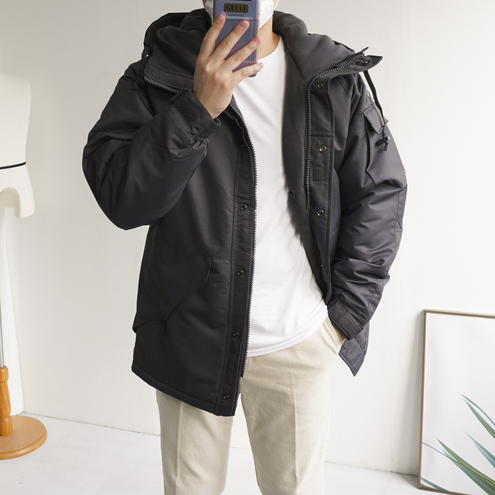 4XL까지 남자 방수 방풍 기모 안감 하이넥 항공 빅사이즈 후드 패딩 점퍼 - 상세 이미지 3