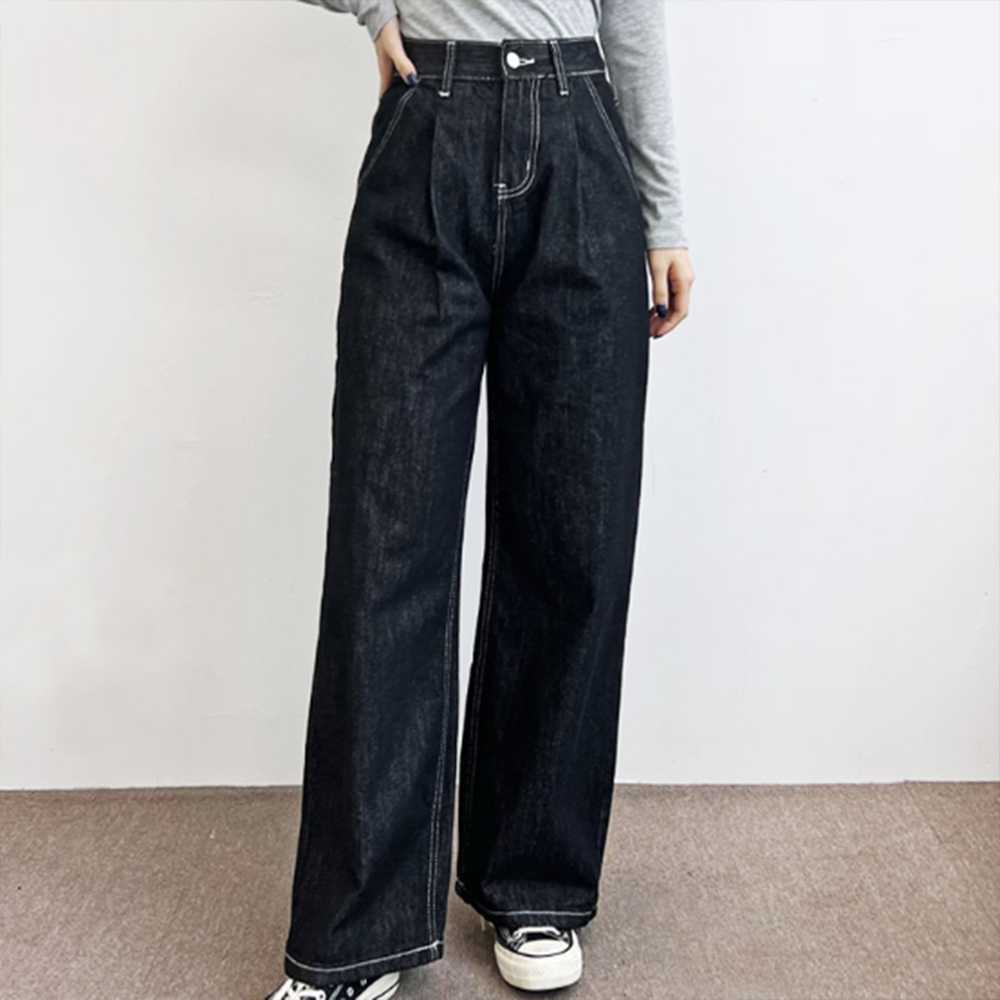 S-XL 데님 와이드 팬츠 바지 통 봄 가을 긴 겨울 여름 넓은 흑청 20대 데일리 예쁜 이미지 1