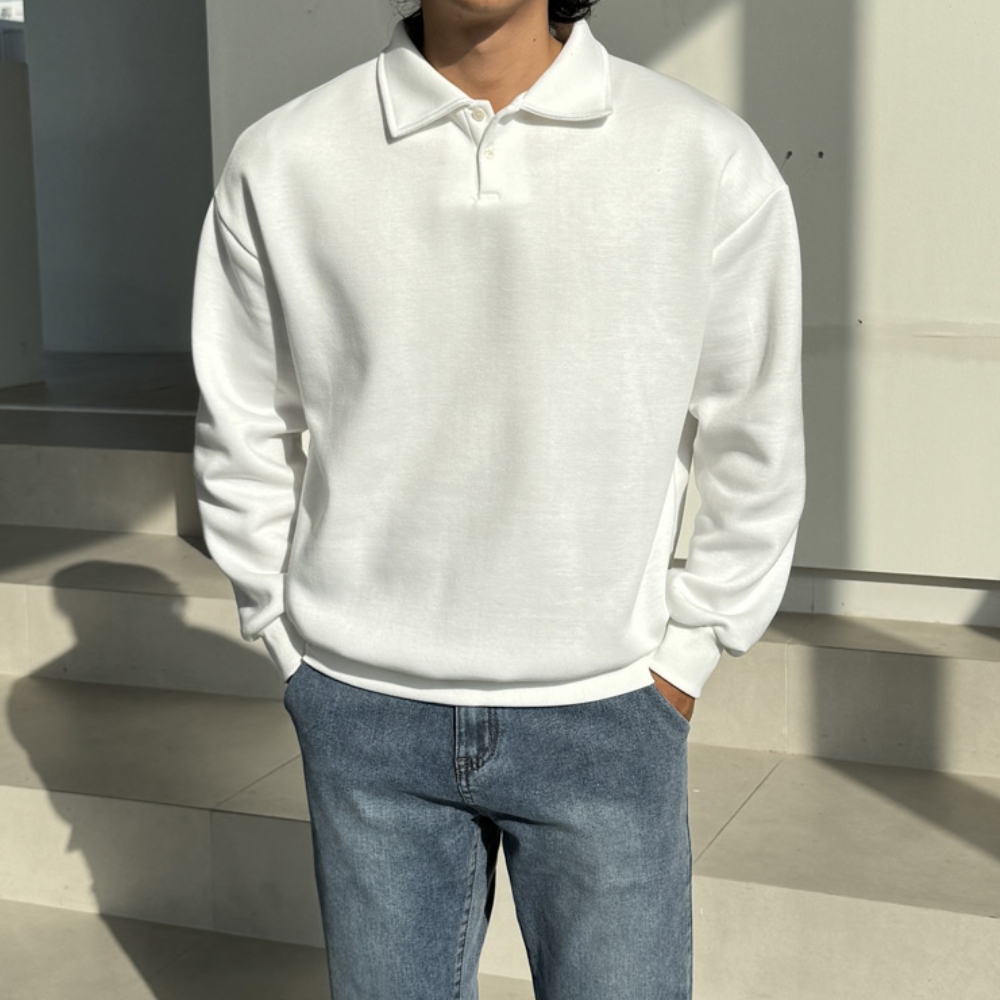 1+1 남자 지암비 세미오버핏 겨울 기모 카라 맨투맨 티셔츠 - 상세 이미지 4