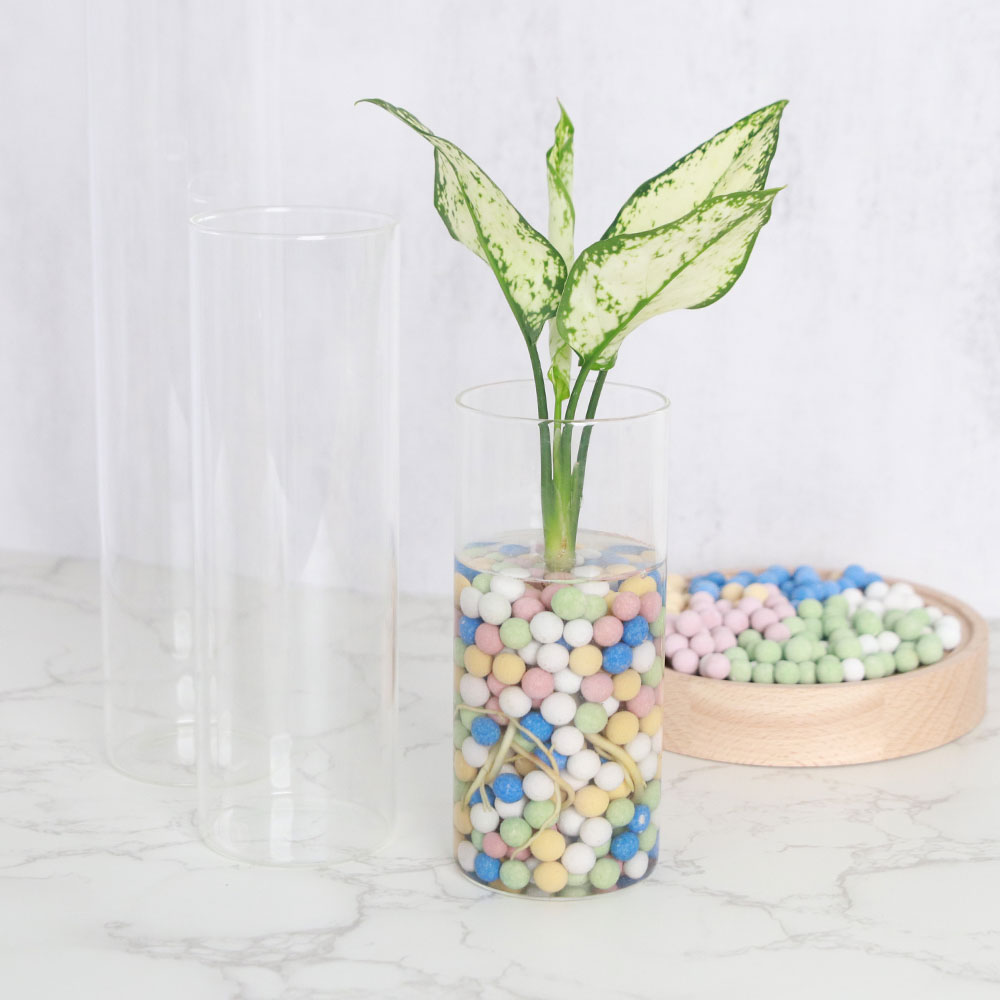 대형 유리화병 꽃병 원형 실린더 인테리어 오브제 긴 수경재배화병 특대형L