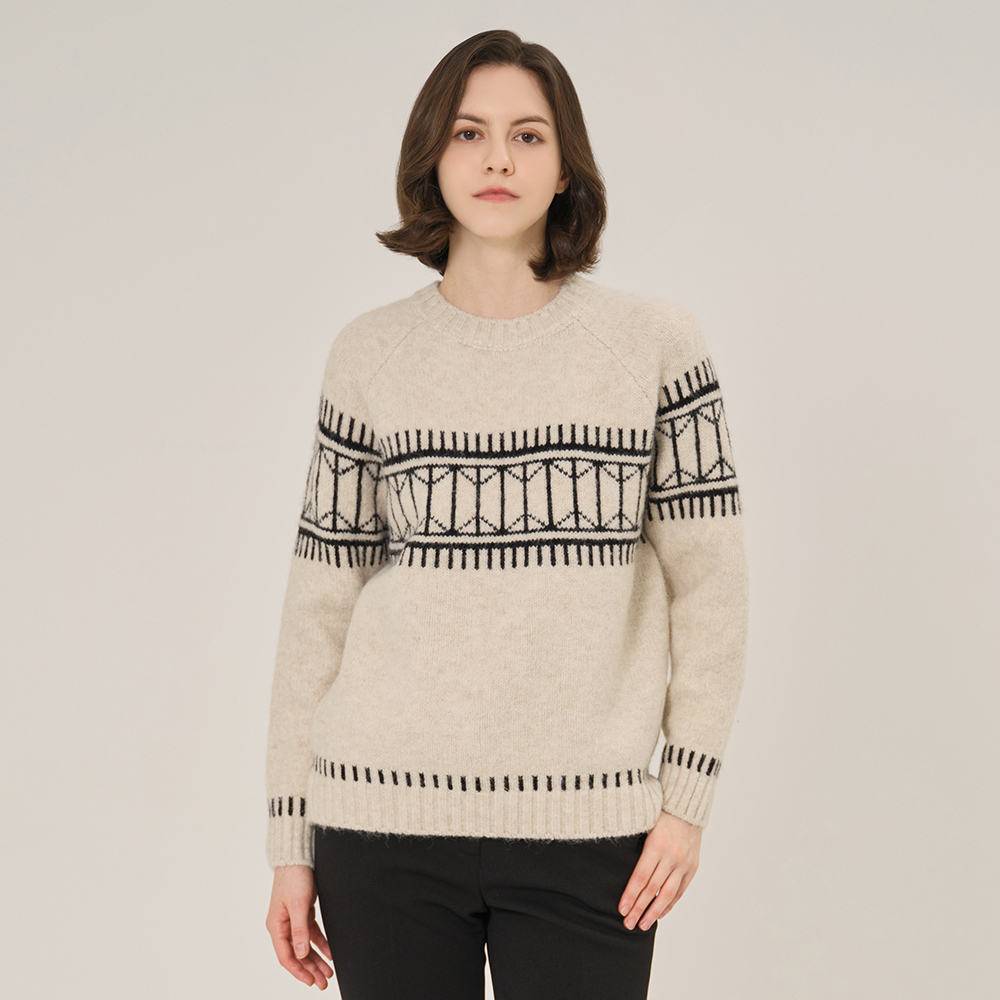 예시카 라운드넥 배색 루즈핏 긴팔 니트 YHBKP852