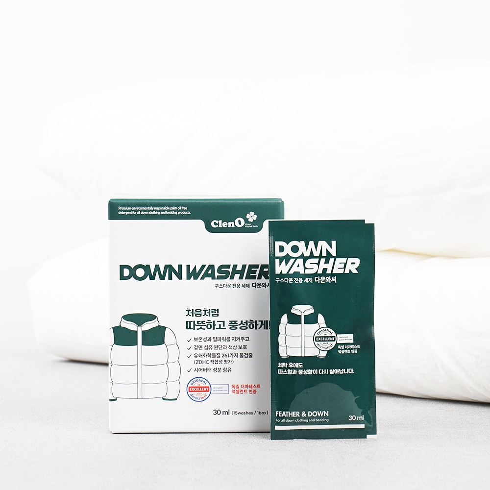 [클렌오] 다운와셔 오리털 구스다운 패딩/침낭/침구이불 전용 세탁 세제 15파우치X30ml