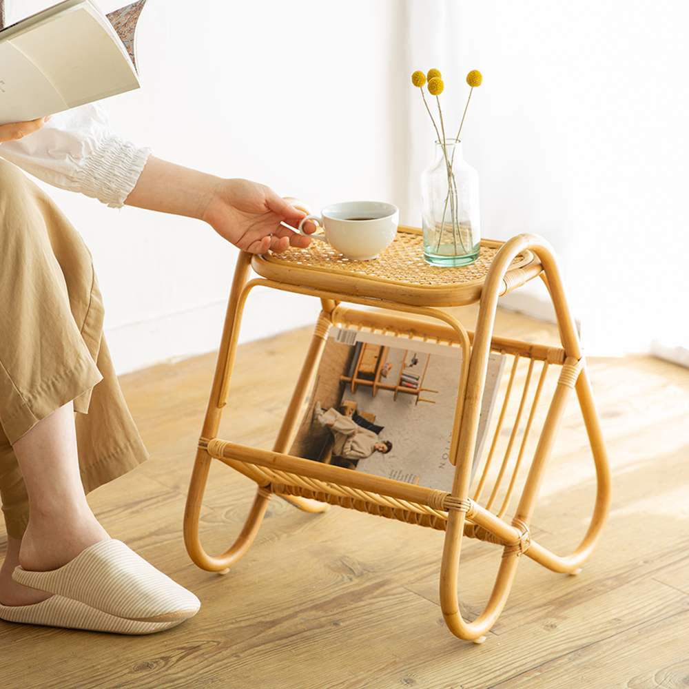 하티 라탄 티테이블 쇼파 보조 간이테이블 침대 거실협탁 원목 수납 잡지